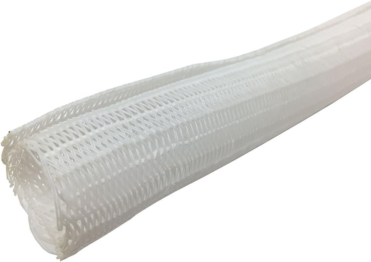1/2" Hook Self Closing Sleeve Braid Wrap Around Sleeving Flame Retardant Flexible Mesh Cord Cover Cable Protector Wire Organizer - 100 Feet - White