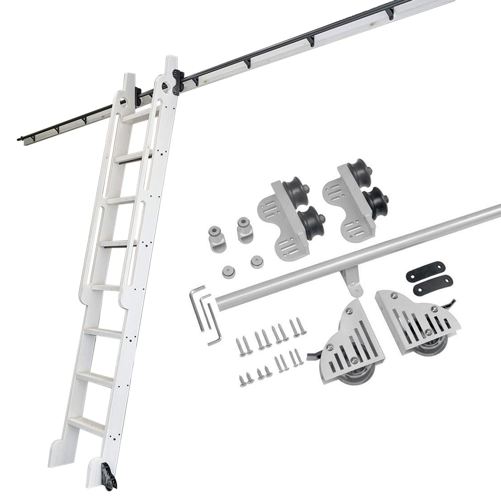 Rail échelle coulissante bibliothèque kit complet 500cm quincaillerie roulette sol