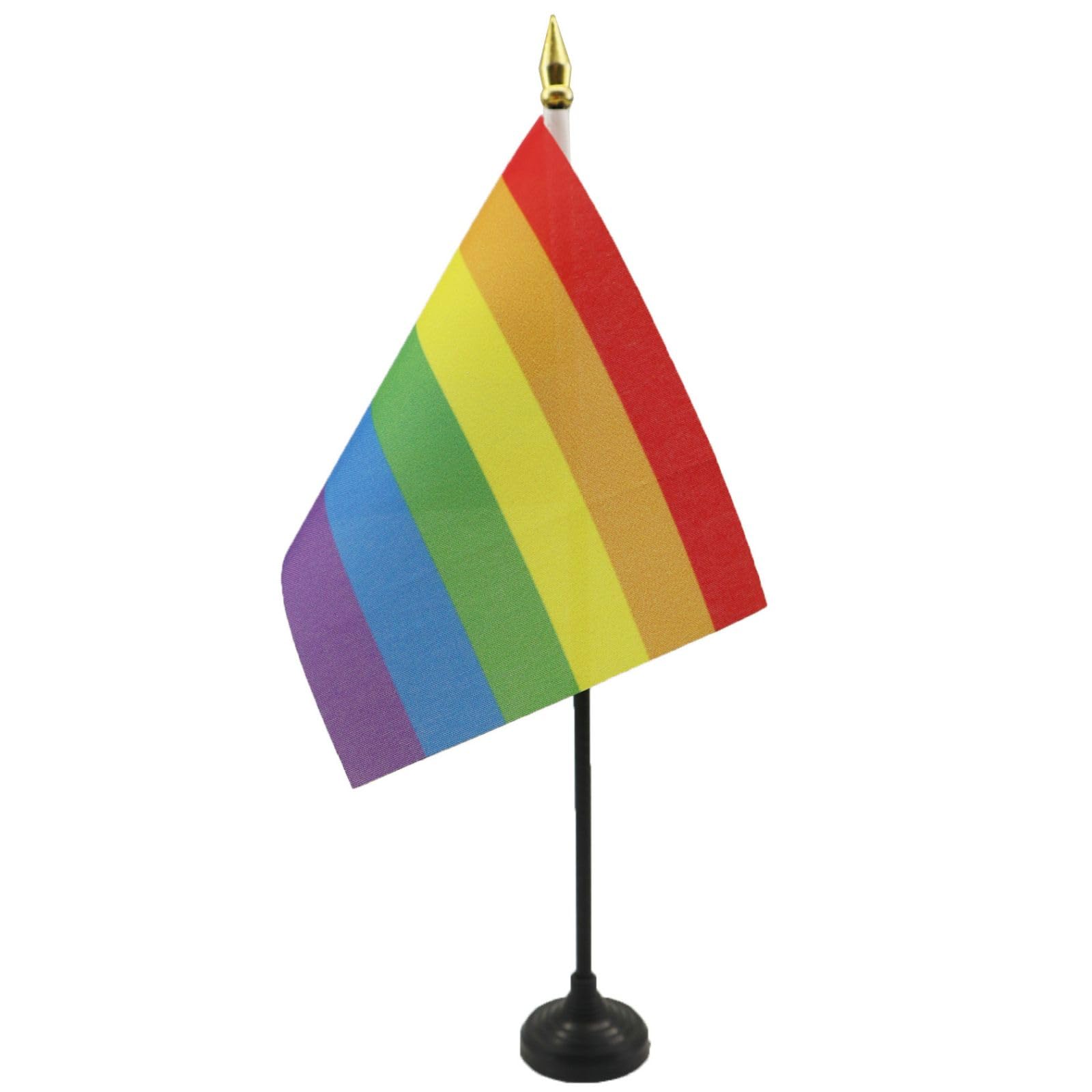 AZ FLAG - Rainbow Table Flag 4'' x 6'' - Gay pride Mini Desk Flag 100% Polyester 15 x 10 cm - Office Mini Banner with 10'' Pole - Golden Spear