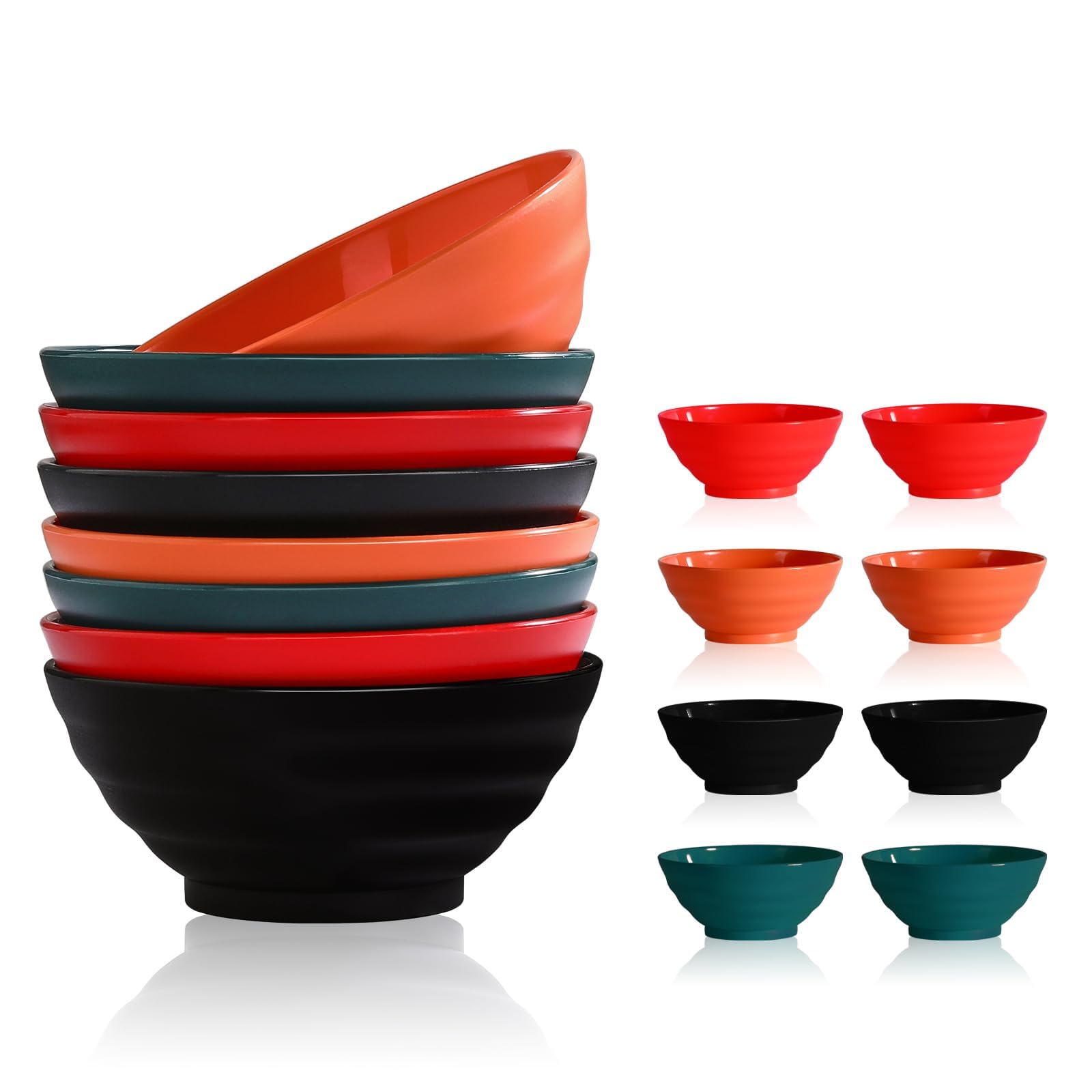 hunnycook 8 PCS 24 oz Unbreakable Reusable Plastic Bowls, Small Soup Bowls Set, 4-Multicolor Ramen Bowls, Microwave and Dishwasher Safe, Serving Bowls for Soups, Oatmeal, Pasta, Salads, etc