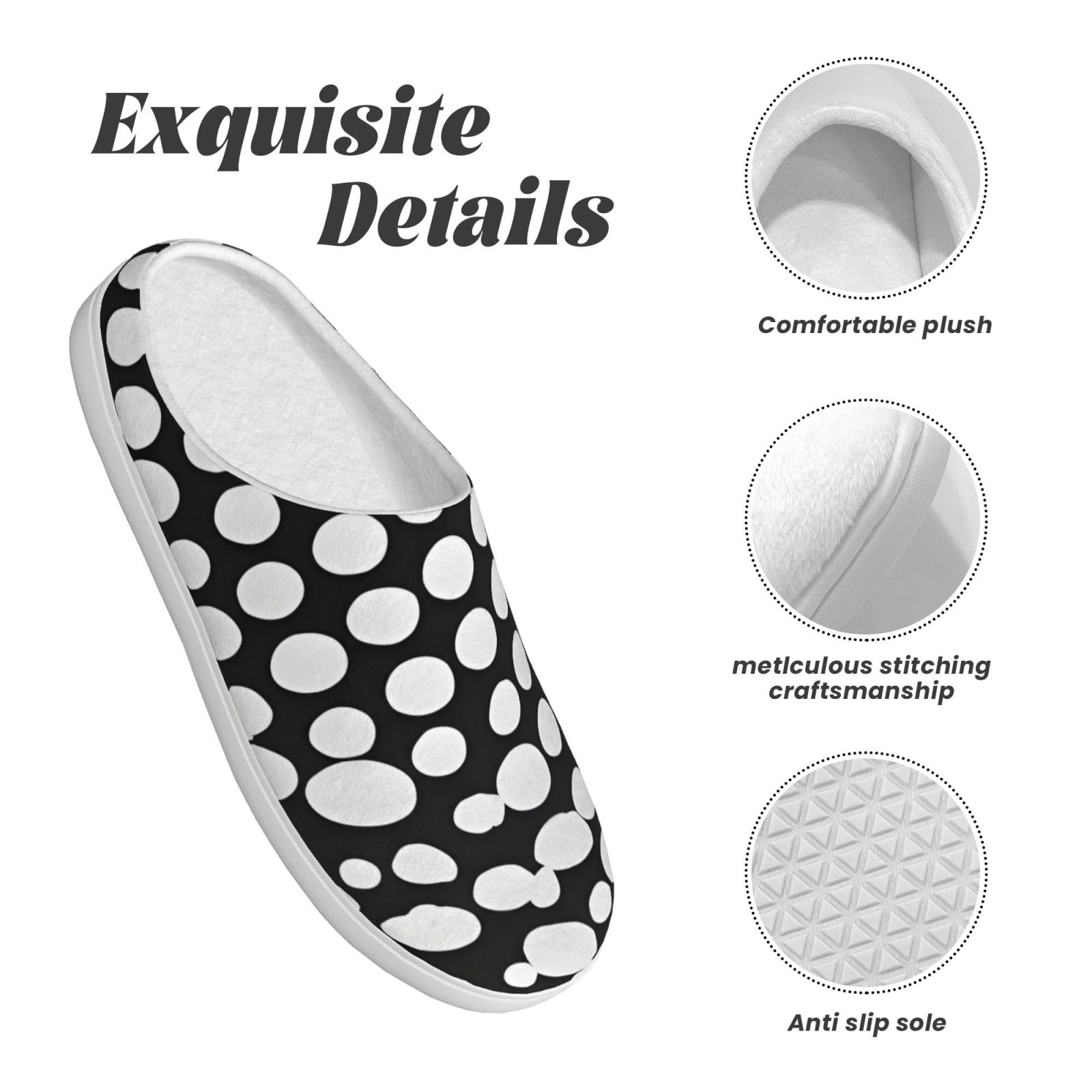 Nero Bianco Polka Dots Pattern Stampa Adulto TPR Pantofole Lavabile per Uomo e Donna Traspirante e Accogliente Scarpe invernali