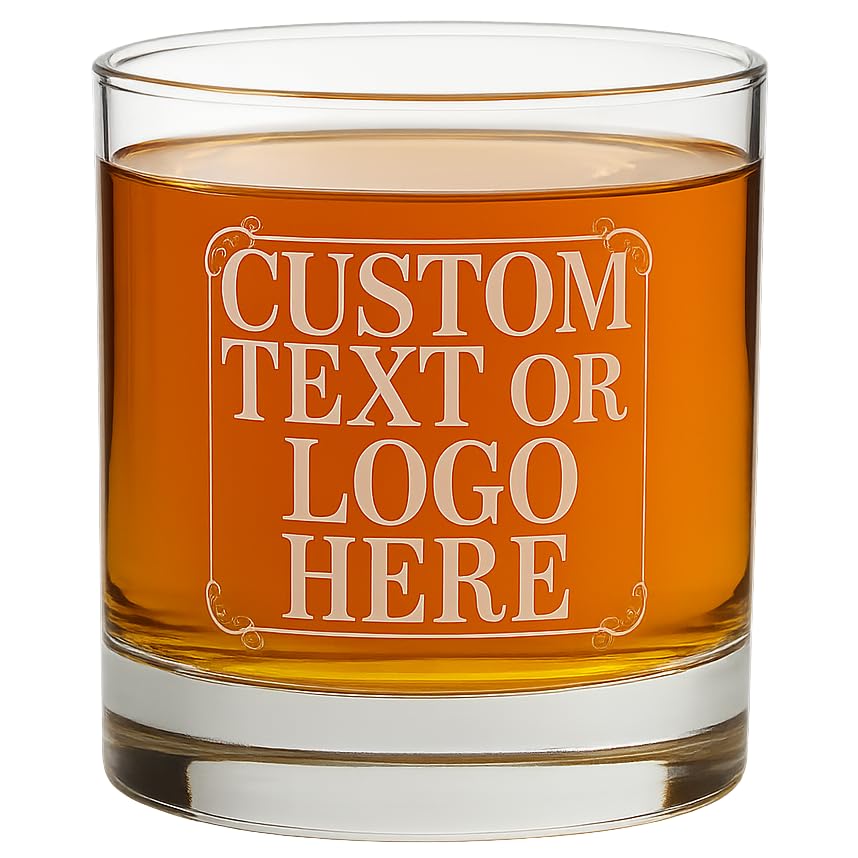 Personalized Whiskey Glass – Custom Engraved Rocks Glass, Sand Carved for Deep Etching – Heavy Base Old Fashioned Glasses for Bourbon, Scotch,