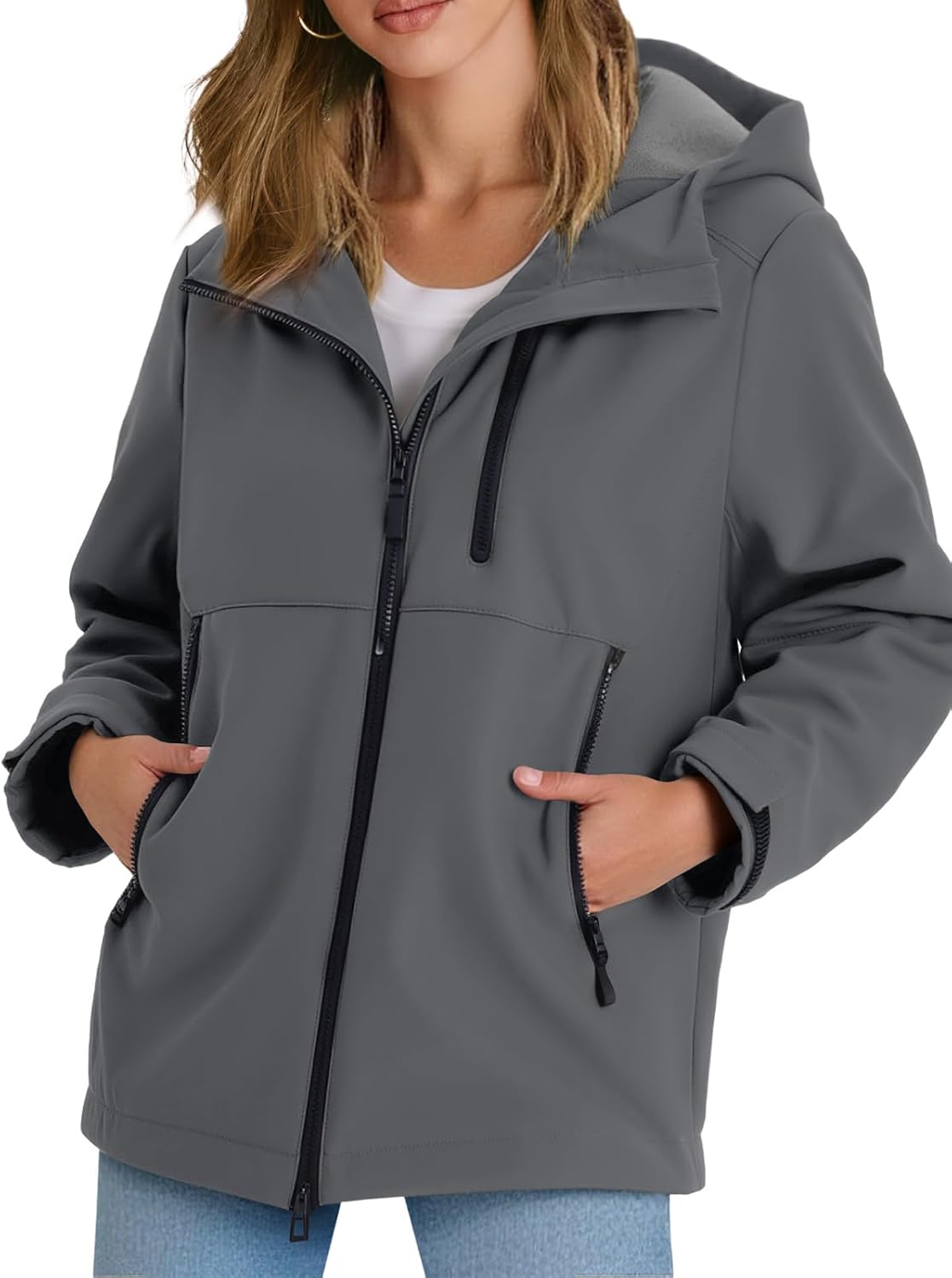 Yousify Womens Fleece Lined Rain Jacket Waterproof Lightweight Fall Winter Windbreaker Hooded Softshell Jackets