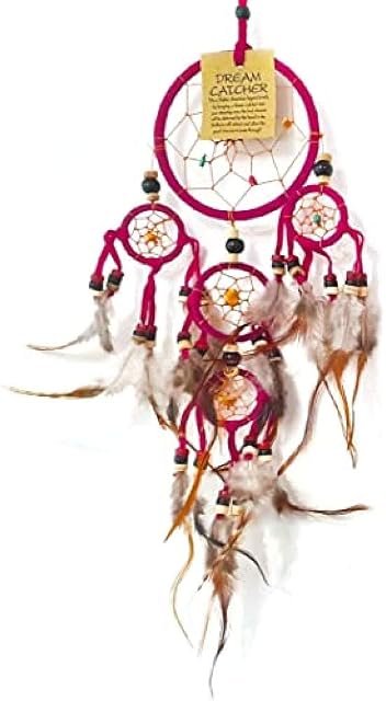 VIE Naturals Dream Catcher, Beaded, 9cm, 4 Smaller Rings, Pink