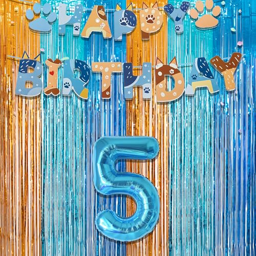 Image of Orange Blue Party Streamers Backdrop - GREATRIL Tinsel Fringe Curtain for Blue Dogs Themed Birthdays Decoration 2 Packs