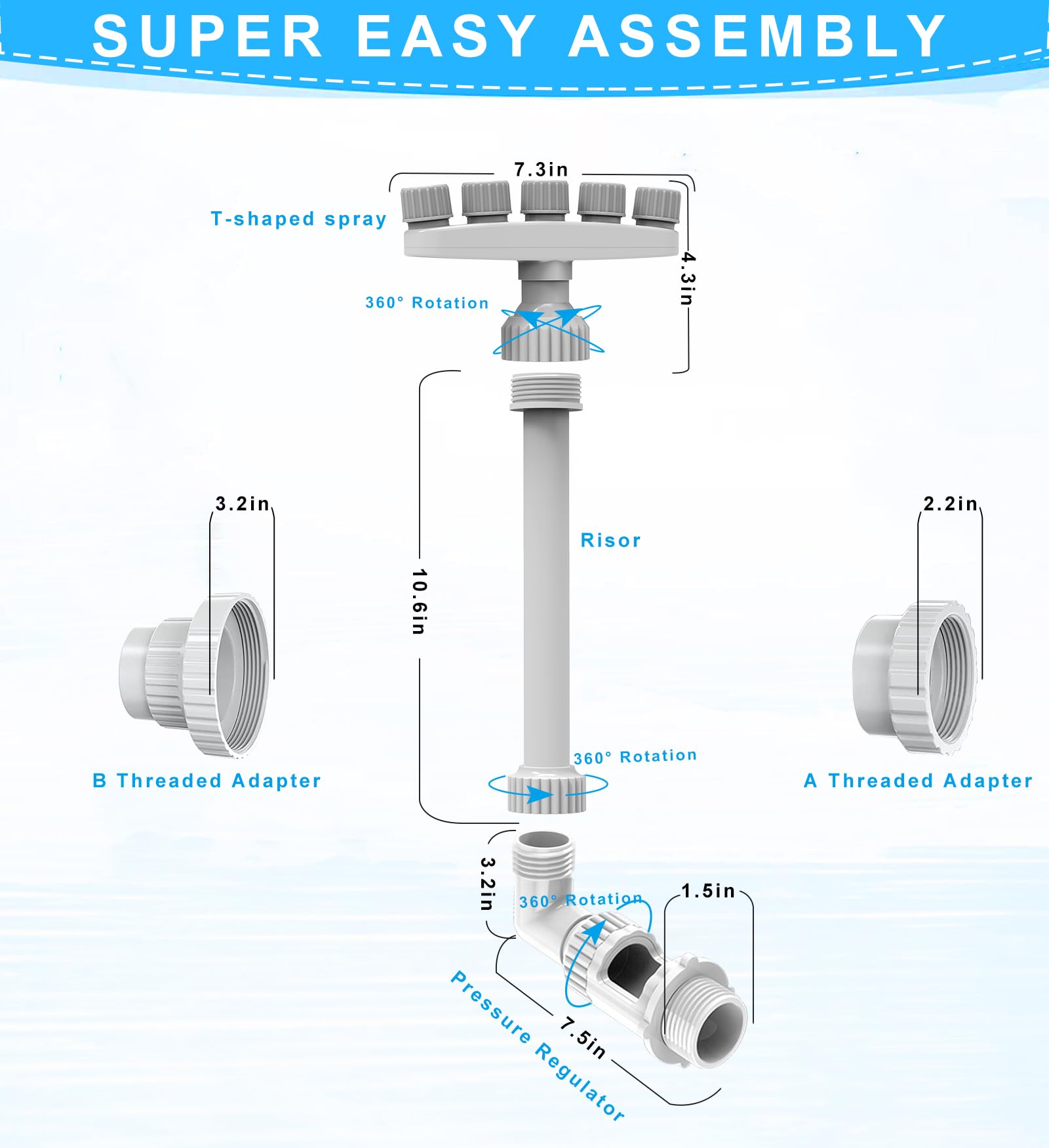 Cascada de piscina para colocar sobre suelo y piscinas empotradas, cascada ajustable con 5 boquillas, accesorios de piscina divertidos, estanque de cascada, accesorios para piscina al aire libre para