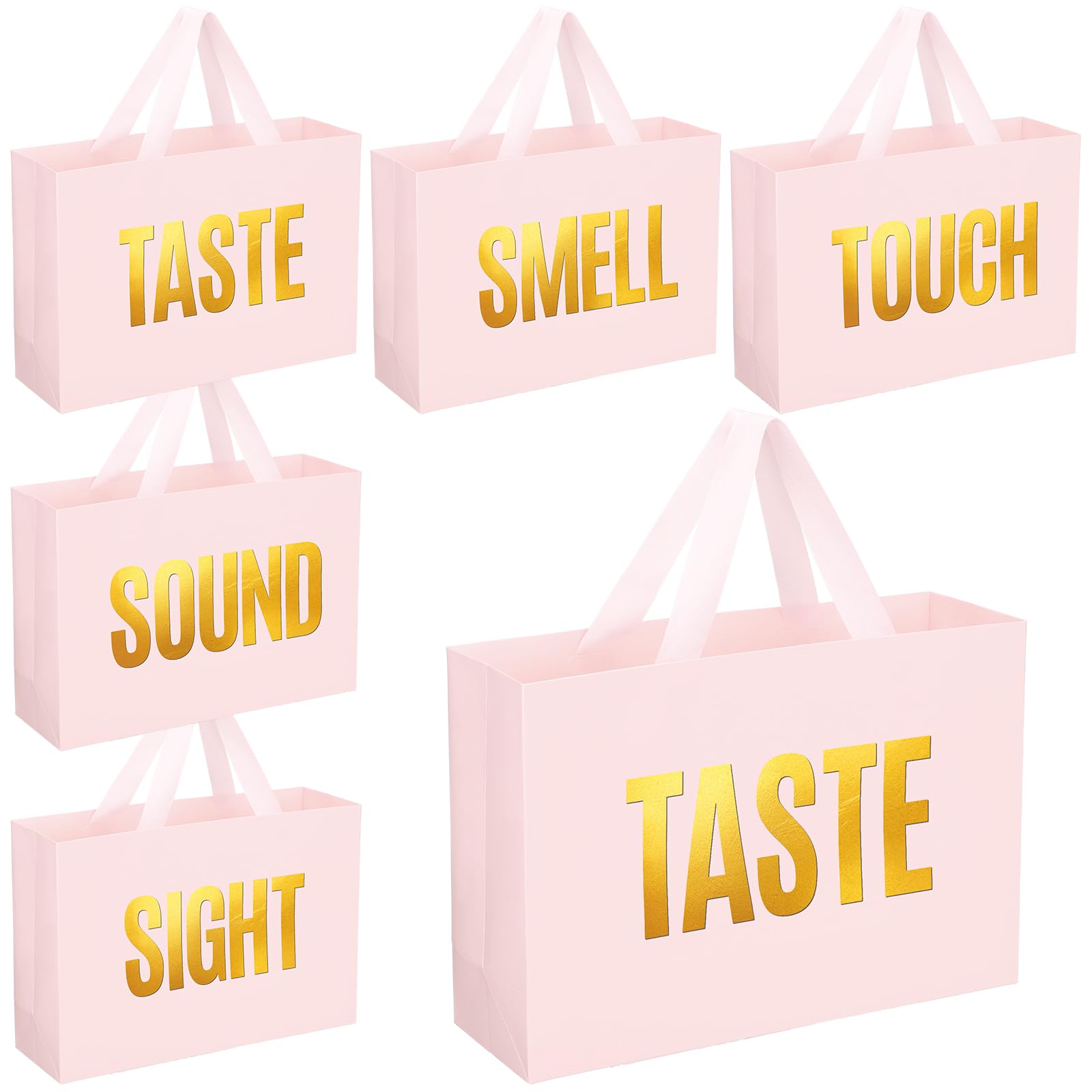 Kolldenn Valentine's Day 5 Senses Gift Bags for Him Her, Valentine Five Senses Gift Paper Kraft Bags with Ribbon Handle for Lover Husband Boyfriend Birthday Party(Pink,12.6 x 8.7 x 4 Inch) โ image 1