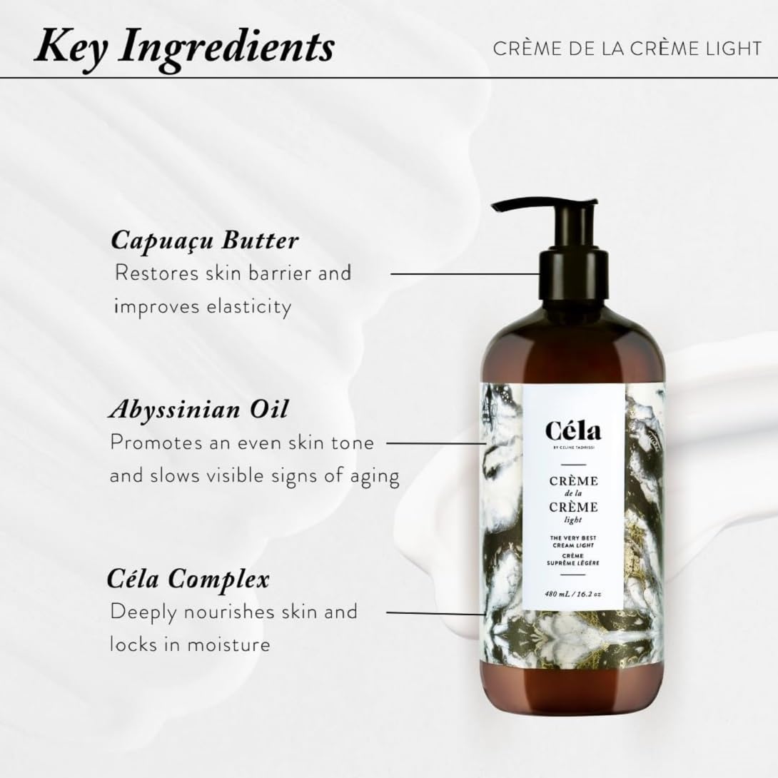 Céla Crème de la Crème Light Body Cream | 480 ml Hydrating & Moisturizing Lotion with Grapefruit Essential Oil – Soft, Smooth, Radiant Skin Daily Moisturizer