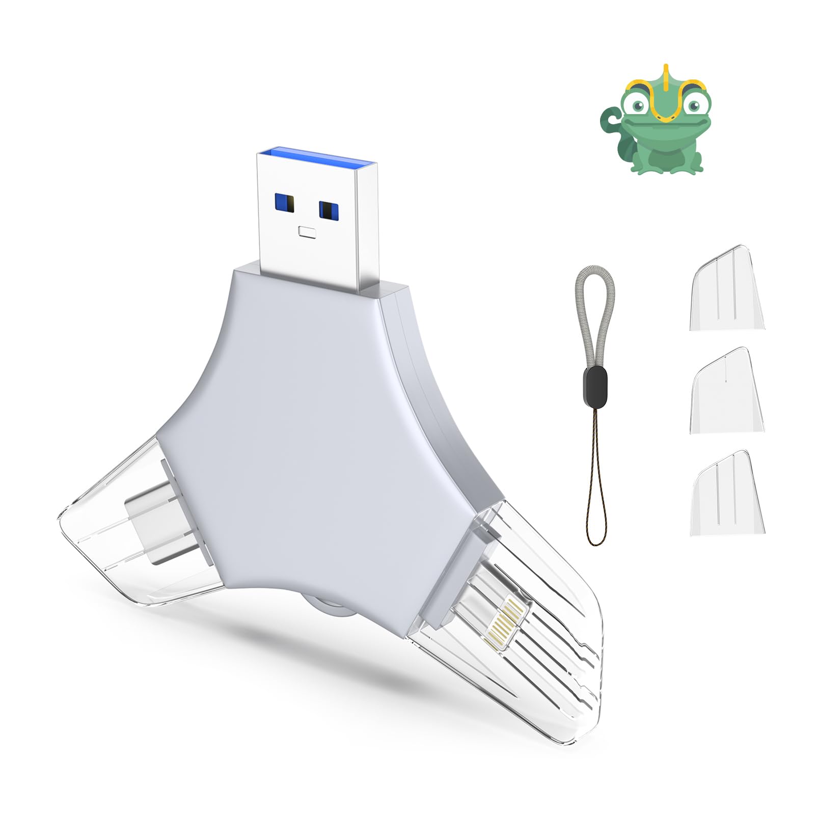 USB 3.0 Flash Drive 64gb for iPhone, 3in1 External Memory Picture Keeper Storage Stick for Photo/Video/Data Saver/Backup, V10.69High Speed Thumb Drives for iPhone/iPad/Android/PC - Beige