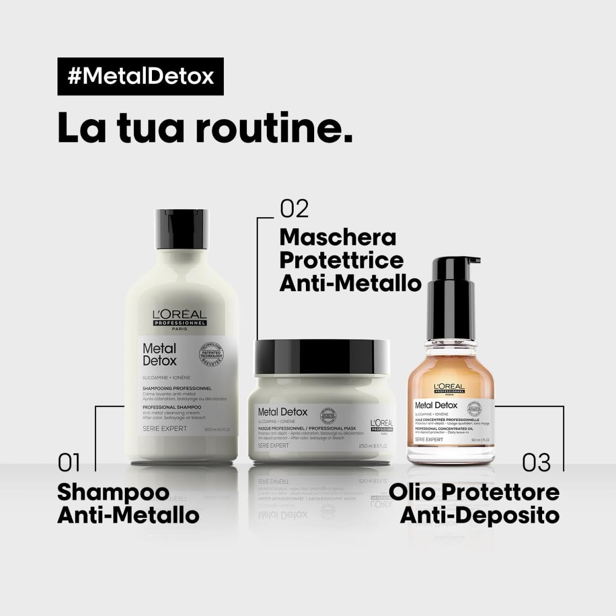 L'Oréal Professionnel Olio per Capelli, Stop a Rottura e a Colori Indesiderati, Per Capelli Brillanti e Morbidi, Senza Risciacquo, Metal Detox, 50 ml