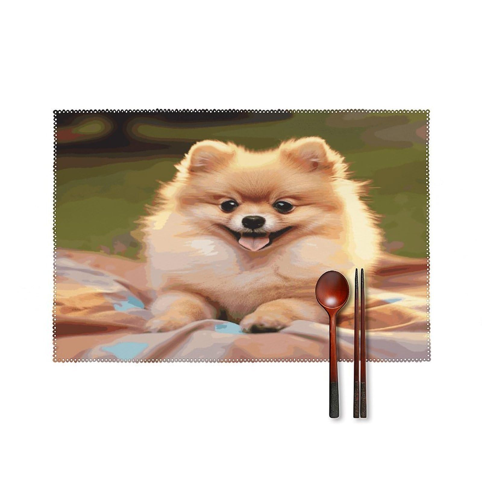 Short-haired Pomeranian Placemats Set of 4 Canvas Place Mats Non-Slip Heat Resistant Table Mats Washable Waterproof Placemat Wipeable Tablemats for Kitchen Dining Decor Place Mat