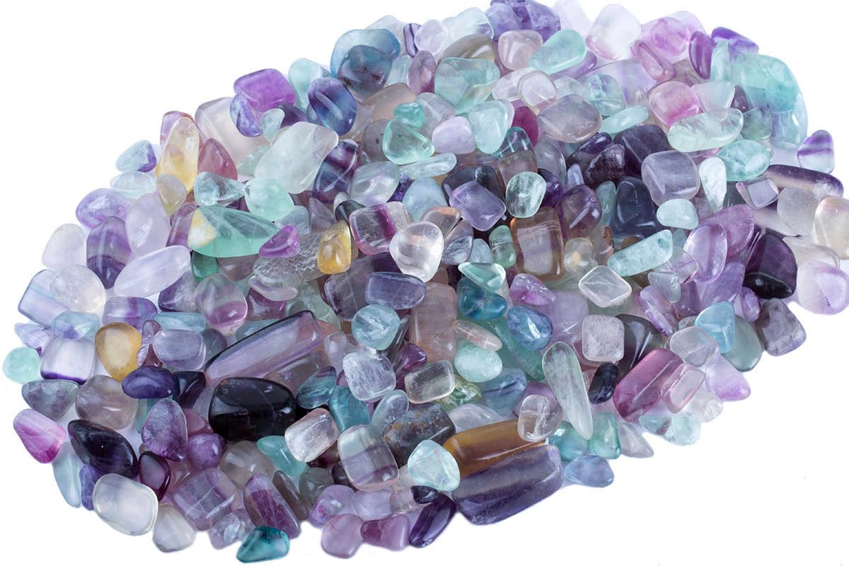 ZenQ 1 lb Fluorite Tumbled Stone Chips Crushed Natural Crystal Quartz Pieces