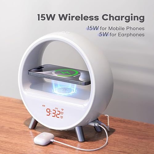 Miniatura 5 de Dekala Arches - Máquina de sonido calmante para dormir con ruido blanco, despertador con carga inalámbrica, altavoz Bluetooth, luz nocturna para
