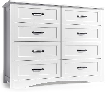 Gizoon 8 Drawer Dresser for Bedroom,Larger Chest of Drawers with Mental Handle for Kids Room, White Dresser with 8 Storage Drawers for Living Room, Entryway and Hallway, White, Painted