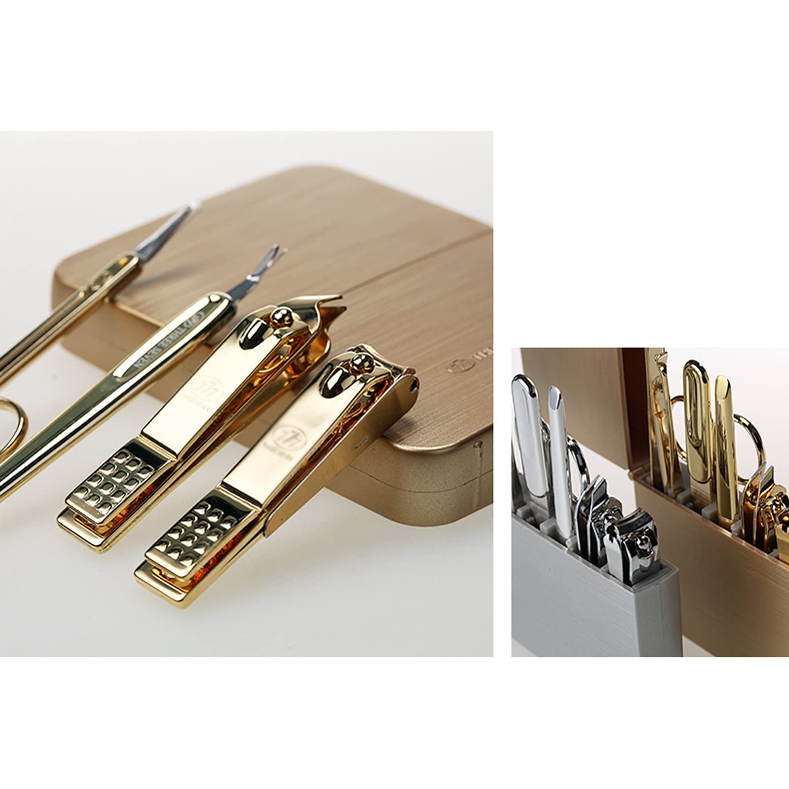 Juego de cortaúñas Cortaúñas, cortaúñas profesionales, herramientas for el cuidado de las uñas, kit de pedicura de acero inoxidable 7 en 1 con estuche de viaje portátil (oro/plata) Herramientas de ped