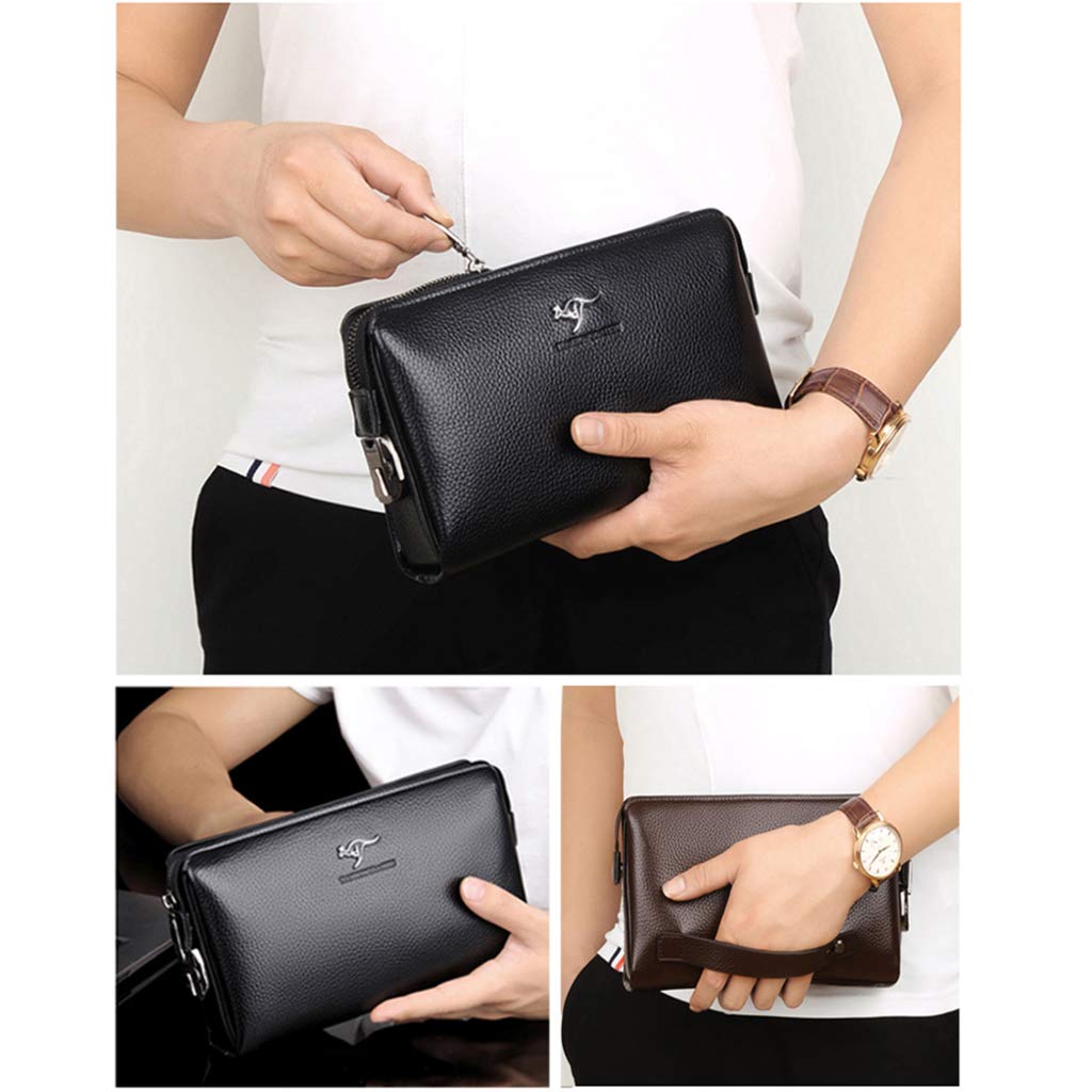 Bolsos Bloqueo De Código, Bolso De Mano para Hombre De Cuero Carteras Mu?Eca Embrague De Piel Grande Monedero con Cremallera para Tarjetero Llaves Monedas Dinero,Black