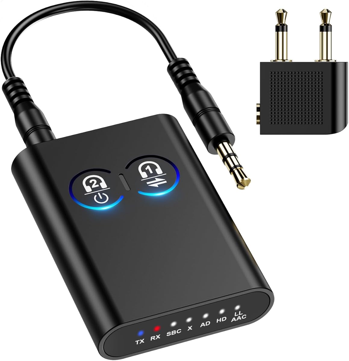 Ankilo Bluetooth 5.2 Transmitter Receiver, Upgraded 2-in-1 Airplane Wireless Adapter, Dual Link AptX Adaptive/LowLatency/HD Audio, Aux Adapter for Home Stereo, Airplane, Boat, Gym