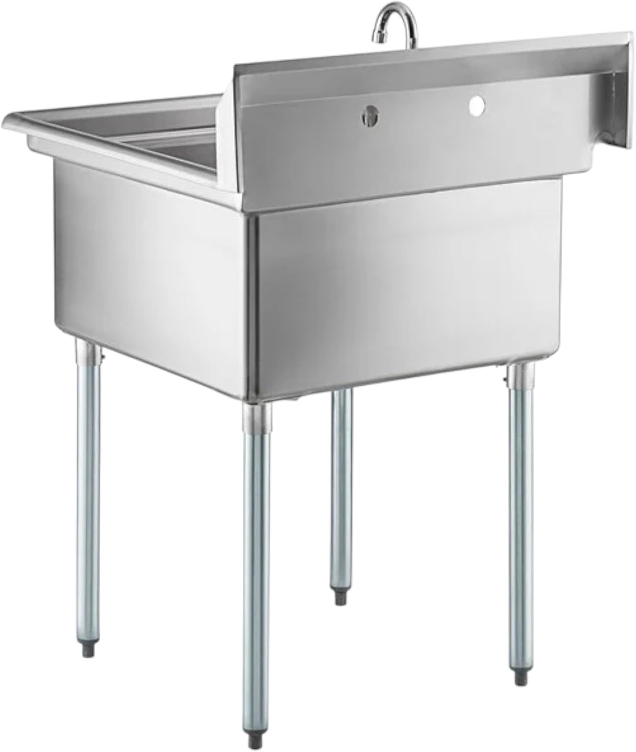 29 1/2" 18-Gauge Stainless Steel One Compartment Commercial Sink with Faucet - 24" x 24" x 12" Bowl Utility Sink Fregadero De Cocina Bar Sink Wash Sink Deep Sink Handwash Sink Slop Sink