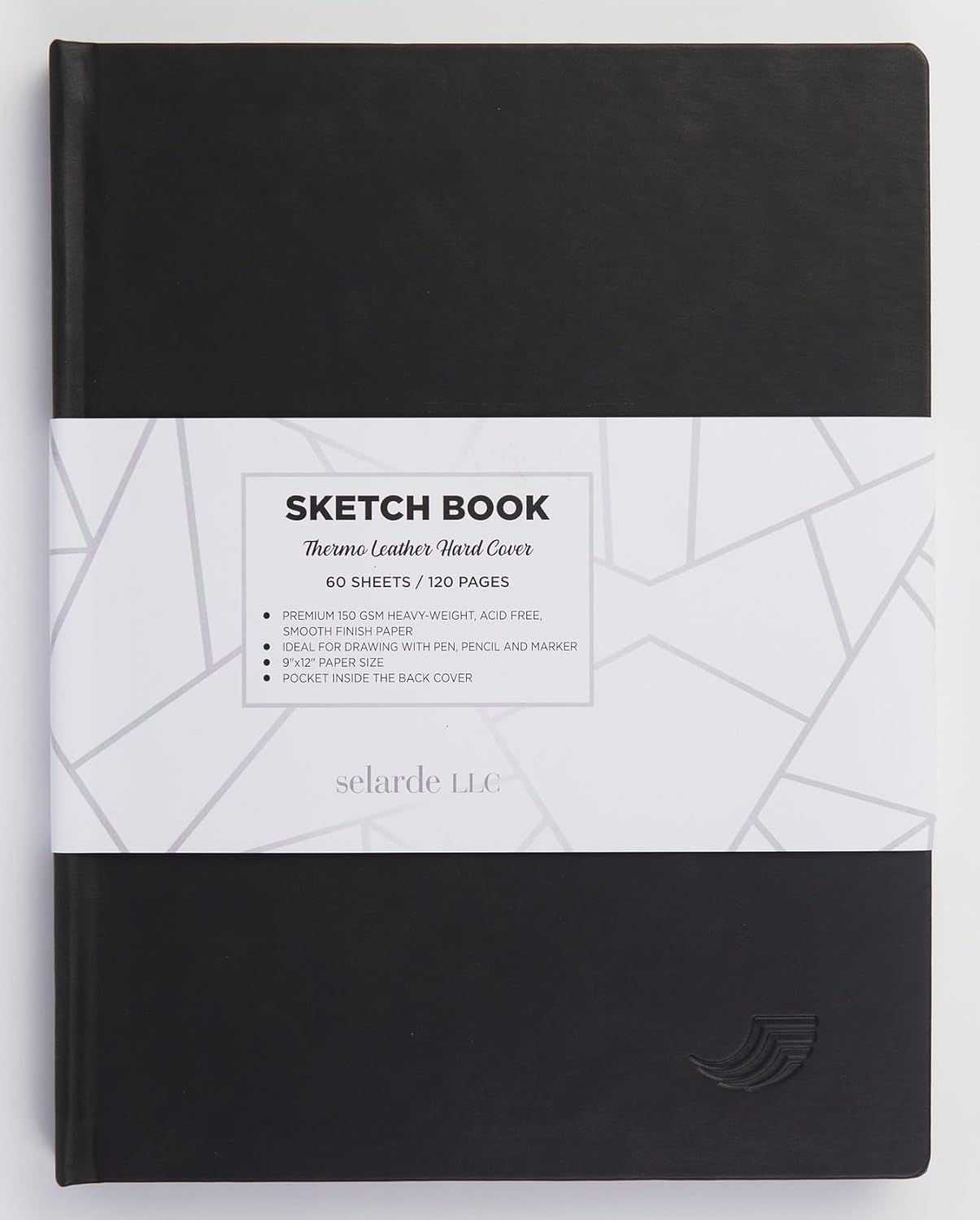 Selarde Thermo Leather Hard Cover Sketch Book, Black, 60 Sheets / 120 Pages, 9" x 12" Paper Size, 150 GSM Acid-Free Paper (60 Sheets, Black)