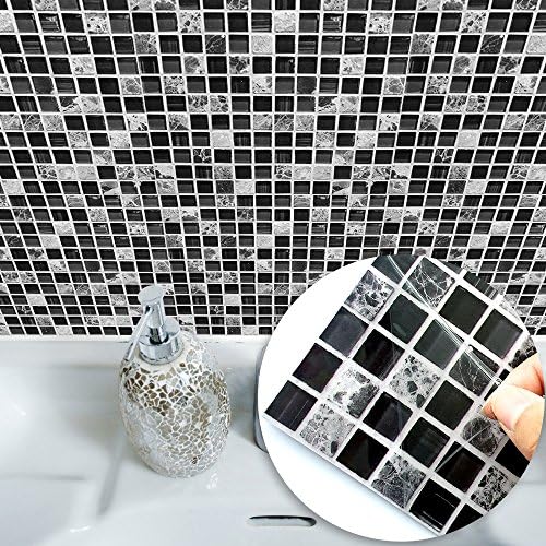SUNYUM Tile Stickers Waterproof for Bathroom Kitchen Square Mosaic Tiles Decor Wall Art Sticker Living Room Home Decorative 10PCS/Set (20cm20cm)