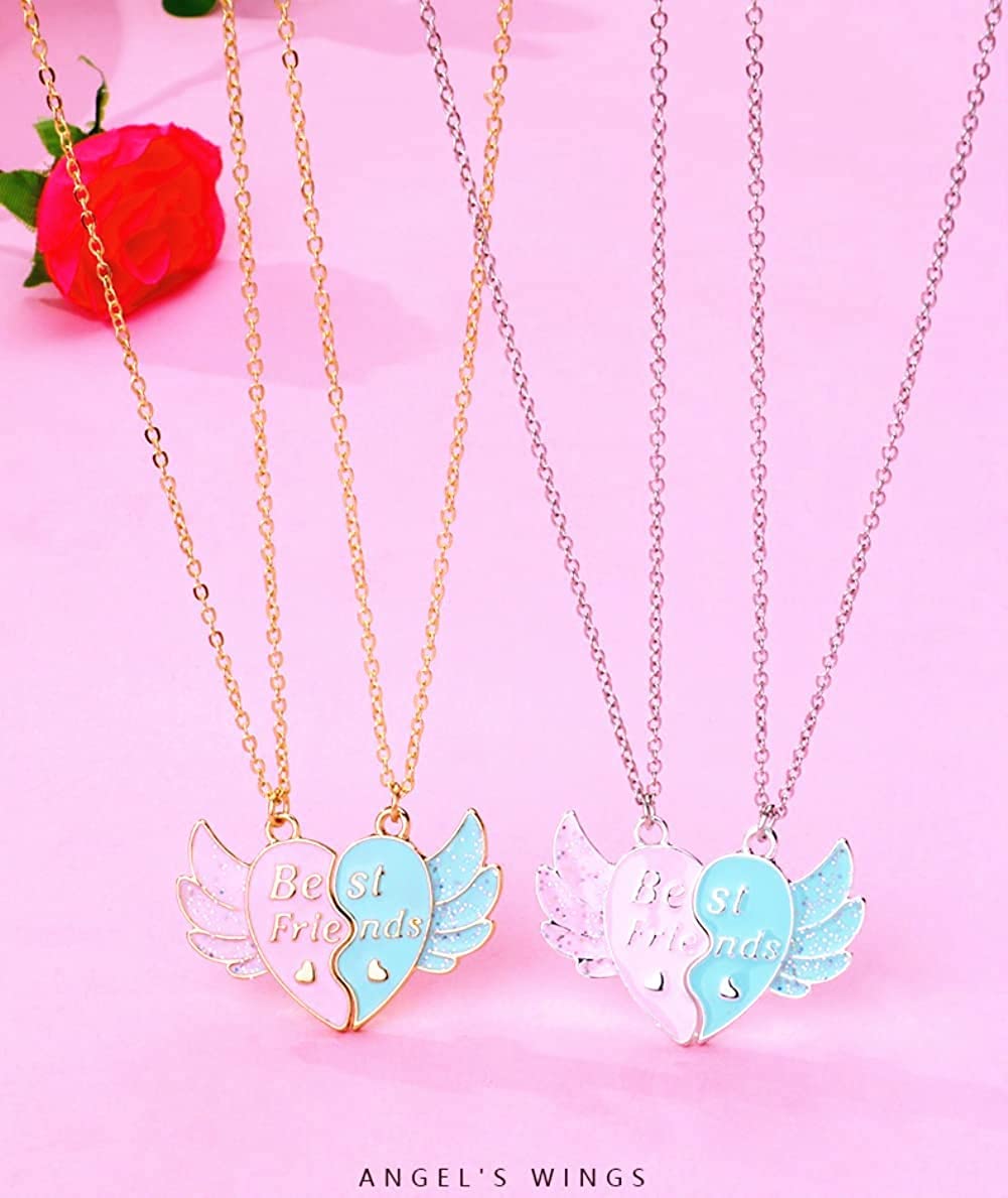 El Regalo 2 PCs Best Friend BFF Split Magnetic Matching Heart Wings Pendant Necklaces Set for Girls/Besties/Soul Sisters (BF Golden Heart Wings) 1