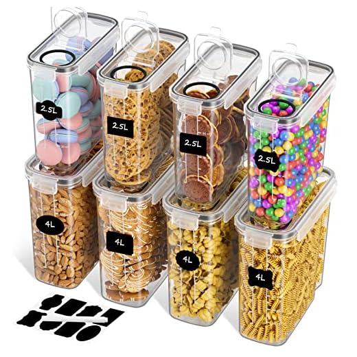 rokrist Botes Cocina Almacenaje 8 Piezas, 2.5L/4L Organizadores de Cocina Plástico, Recipientes Hermeticos Alimentos Contenedores Cocina para Cereales, Pasta