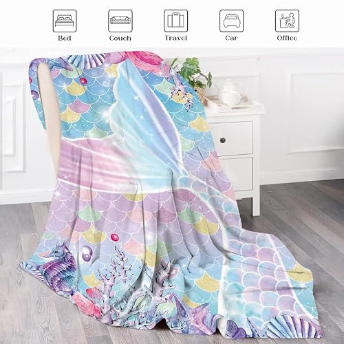 Woyamay Mermaid Blanket For Girls, Mermaid Gifts For Girls, Throw Blankets For Girls Women, Mermaid Room Decor Fuzzy Blanket Birthday Gifts, Soft Mermaid Tail Blanket For Couch Bed Travel, 40"X50" #TOP6