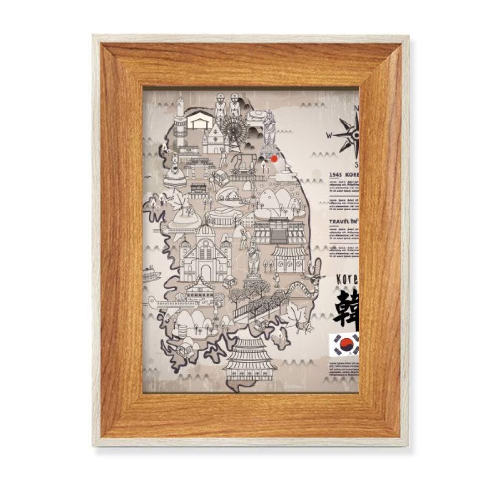 Jalons Carte 1945 Corée du Sud Cadre Photo Bois Bureau Peinture Tableau Art