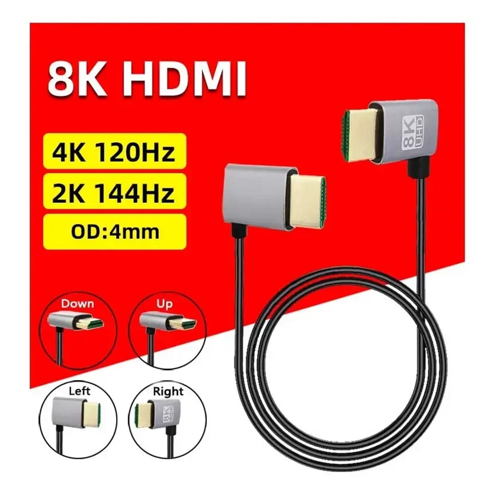 Kabel HDMI 2,1 V 90 Stopni 60 Hz 4 K 120 Hz 48 Gb/S EARC ARC HDCP Ultra Szybki HDR Do Telewizora HD Projektor Do Laptopa PS4 PS5(Straight to Down,3m)