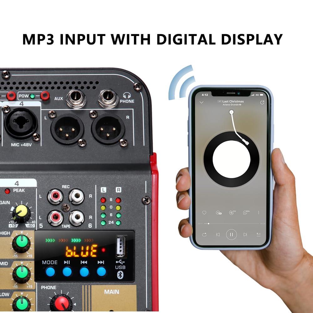 Mixer per DJ, Mixer a 6 canali for conferenze all'aperto USB Bluetooth Compatibile con processore di Riverbero Canta dal con Mixer for schede