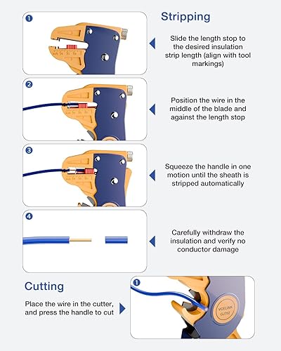 Vista 14 de VCELINK Pelacables y cortador automático de tiras rápidas, pelacables profesional de tira rápida, herramienta de pelado de cables eléctricos
