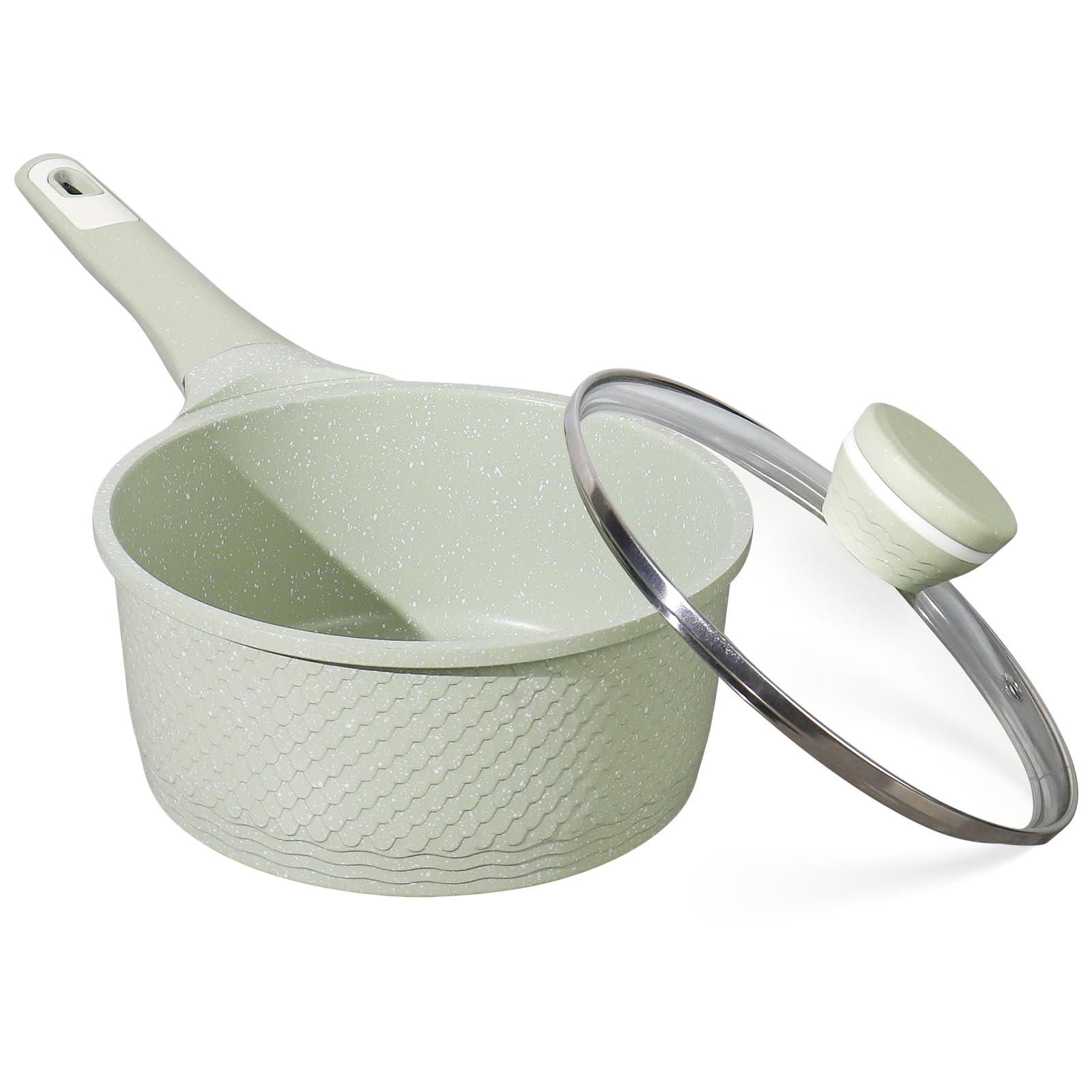 DYGG Stielkasserolle 18 cm mit Deckel 2.0L -Töpfe Antihaftbe