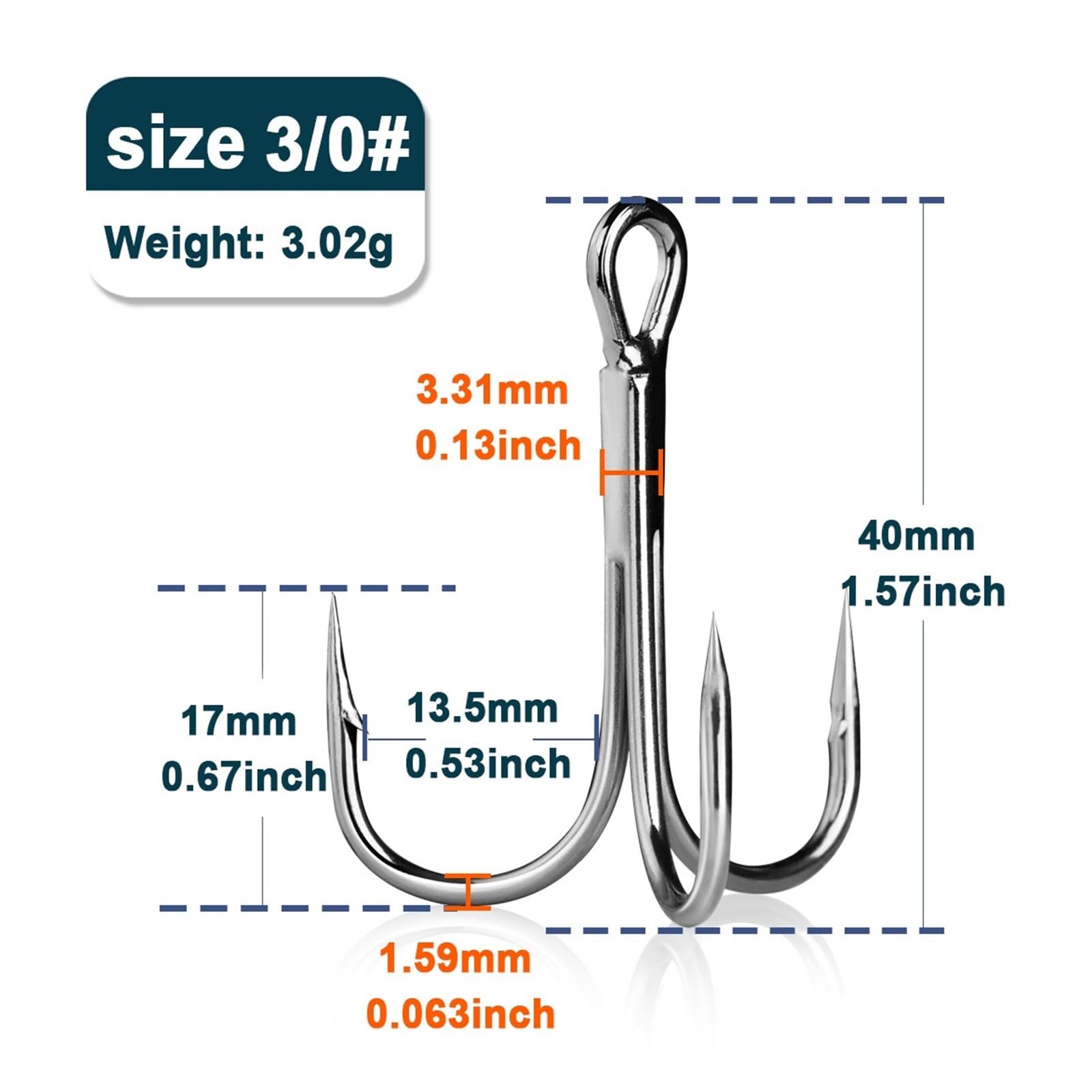 Angeln Drillinge 25~50 Stücke Brabed Sharp Triple Meer Angelhaken Harte Köder for Süßwasser Salzwasser Angelzubehör(Size-3-0 Gap-13.5mm,50 Pcs)