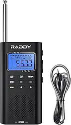 Raddy Rádio de ondas curtas portátil RF886 AM/FM/SW/VHF/WB Conexão BT com NOAA e alerta, bolso recarregável com antena de fio de 2,5 m
