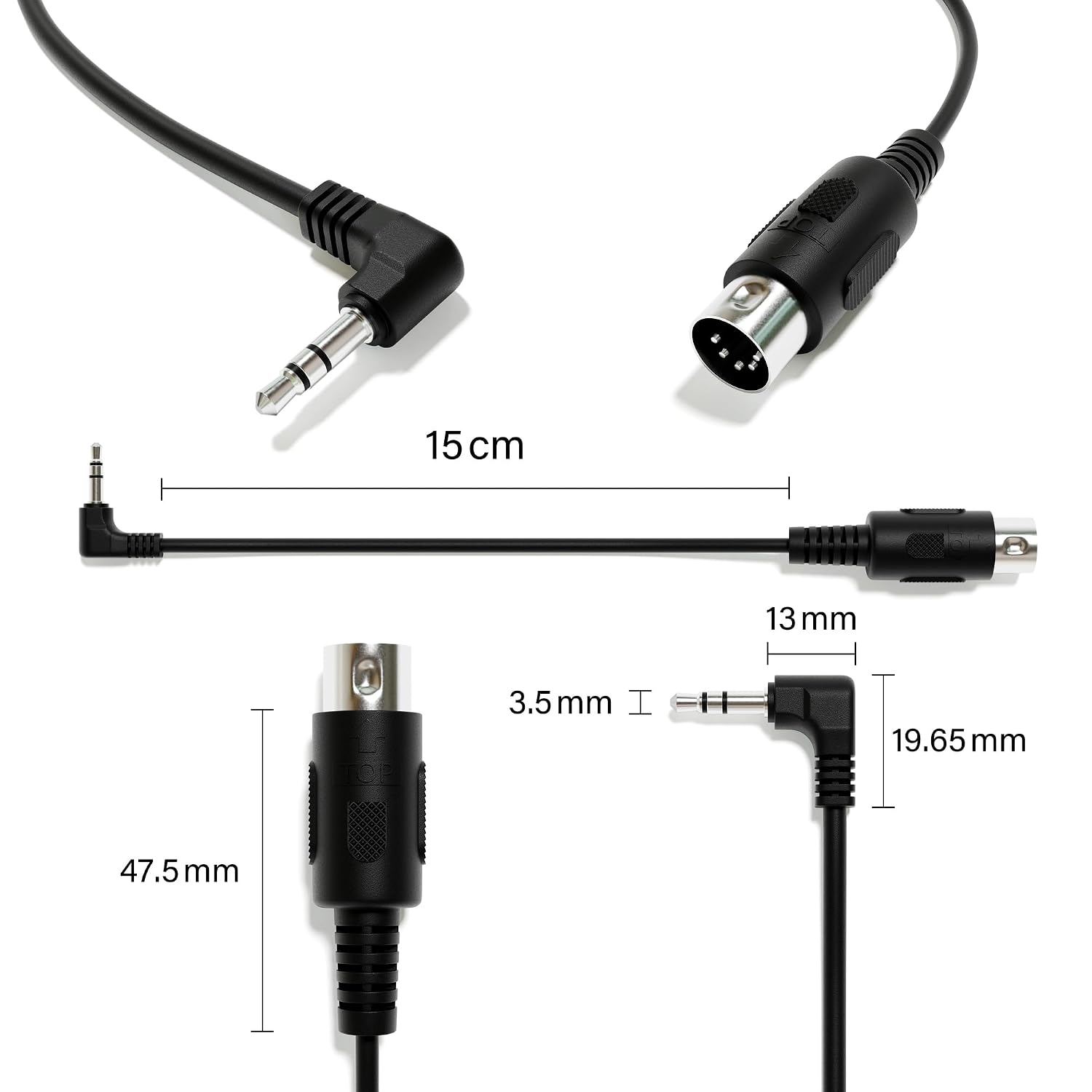 Male DIN MIDI Adapter Breakout Conversion Cable - Mini/Micro Jack [A-3.5mm | Angled | 15 cm - 5.91"]