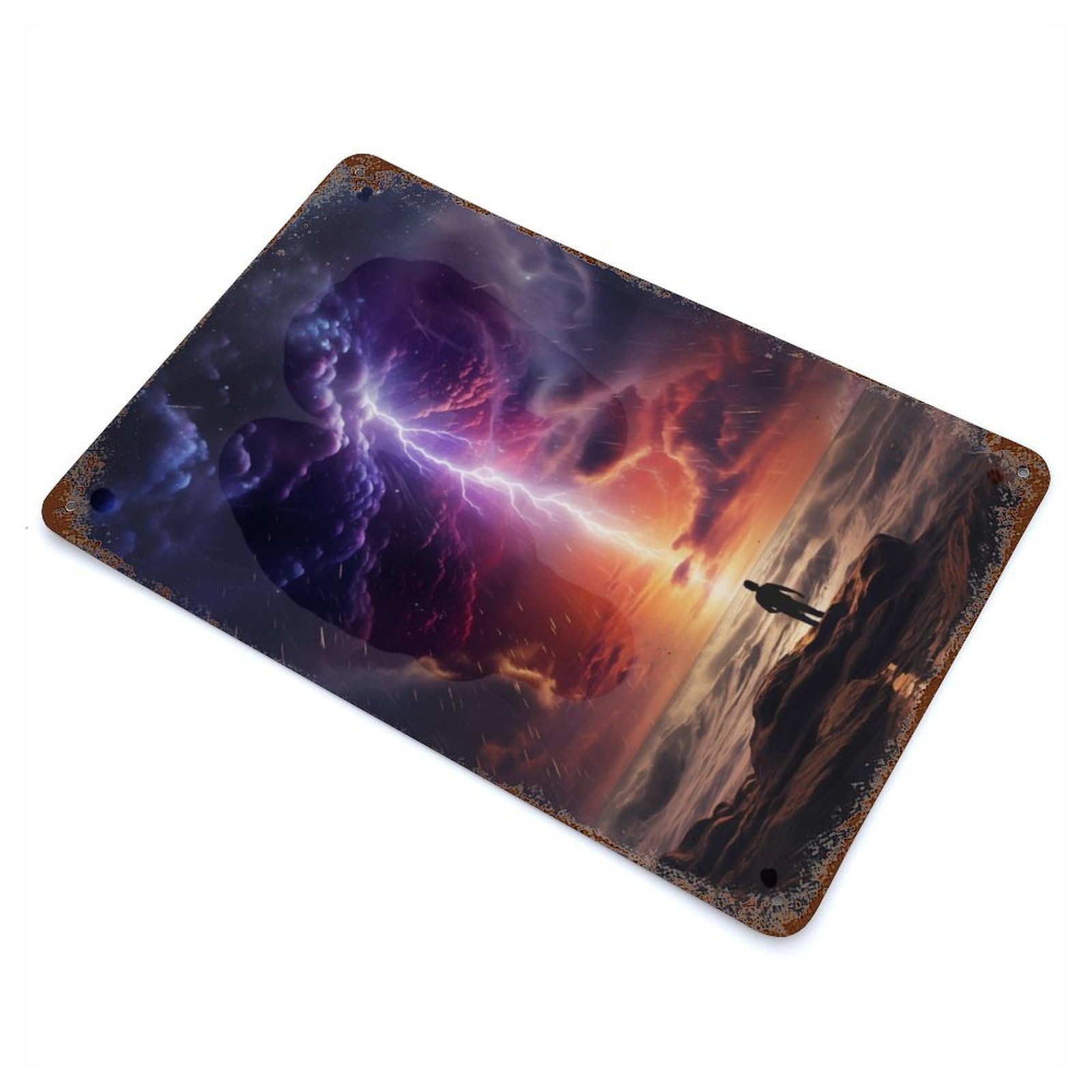 Garage Style Lightning in The Sky Weathered Tin Sign 11.8"x7.9", Classic Wall Plaque for Bar And Workshop