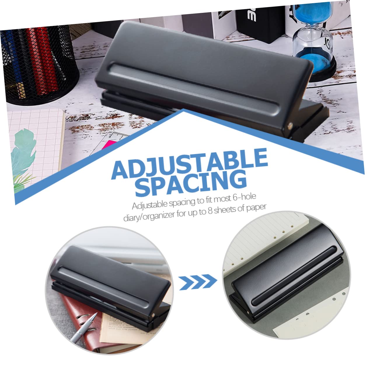 Angoily Adjustable 6-Hole Loose-Leaf Hole Puncher for Notebooks Portable Handheld Paper Punch Tool Comfortable to Hold for School and Office Use