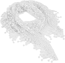 Elegant Women Ladies Soft Lace Hollow Tassel Scarves Triangle Long Wrap Shawl Scarf White