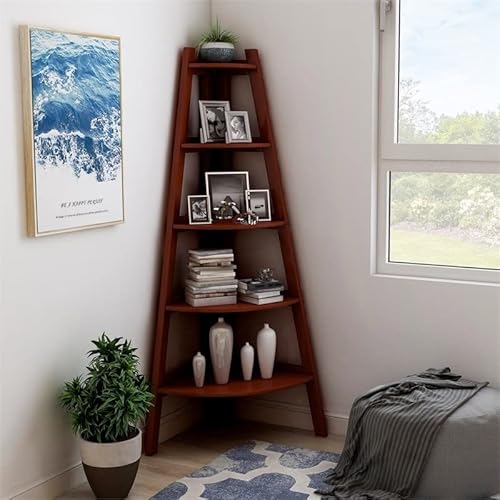 Bowery Hill 5 Shelf Corner Bookcase In Cherry #TOP6
