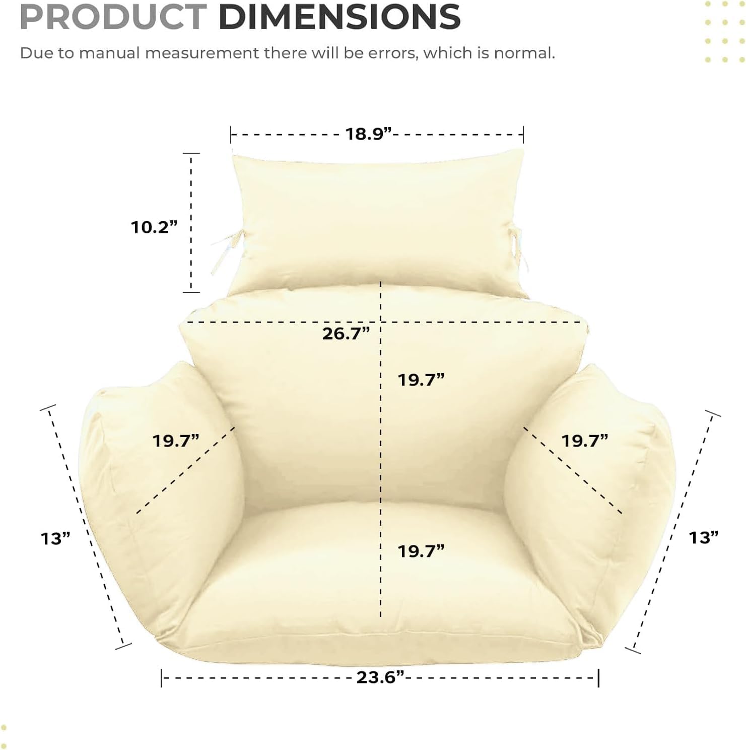 egg chair cushion replacement 47x31.5x4.7 inch -thicken foldable removable waterproof egg chair cushions with headrest, outdoor hanging chair cushion, patio swing cushions beige