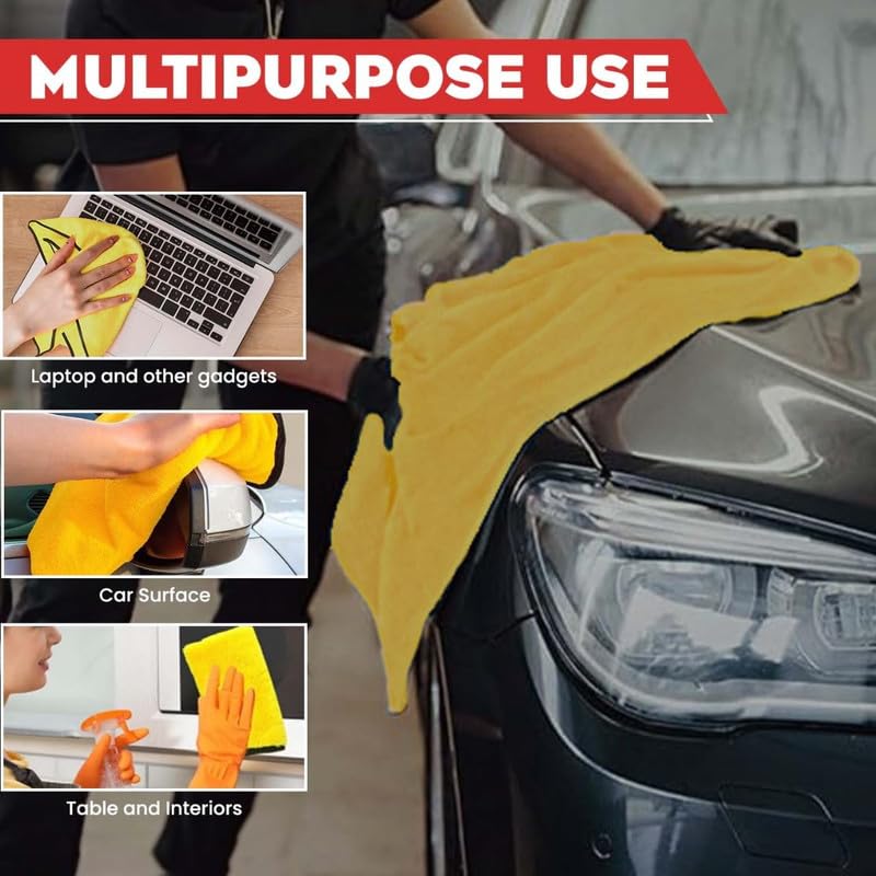 Image of Microfiber Cleaning Towels for Car Detailing and Home Use, Highly Absorbent Lint Free Cloth for Glass, Kitchen Surfaces (Pack of 3)