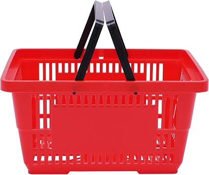 Set of 12 Shopping Baskets 17129 Inches,18L/4.7gal Durable Blue Plastic Store Baskets with Handles,Portable Store Retail Shopping Baskets for Supermarket,Bookstore red