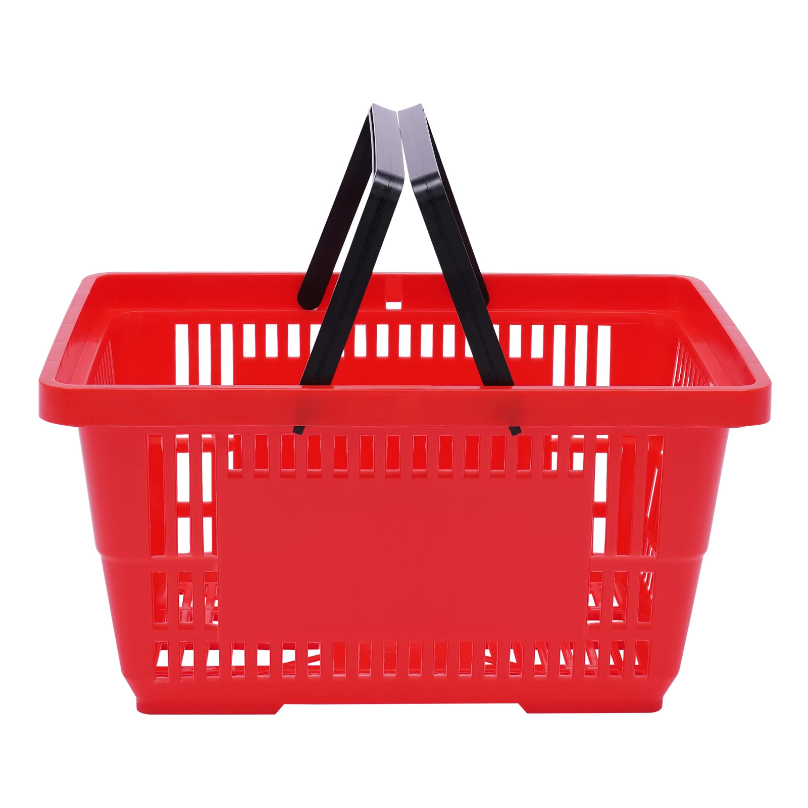 12 Stück Einkaufskorb aus Kunststoff 18L Stapelbar für Supermarkt Rot | offene Gitterstruktur, Klappbarer Griff, 43 × 30 × 23 cm