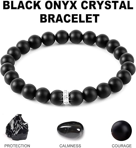 Miniatura 2 de HOZEAL Pulsera de protección de ónix negro, pulsera de cuentas de ágata negra de cristal para coraje, atrae dinero, riqueza, prosperidad, hecha a