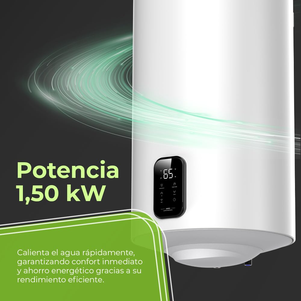 Aspes AT10000DW Elektrischer Durchlauferhitzer, 100 Liter, 1500 W, Montageset, emaillierter Stahl, digitales Thermostat, Temperatur max. 93 °C, Weiß, Energieeffizienz B