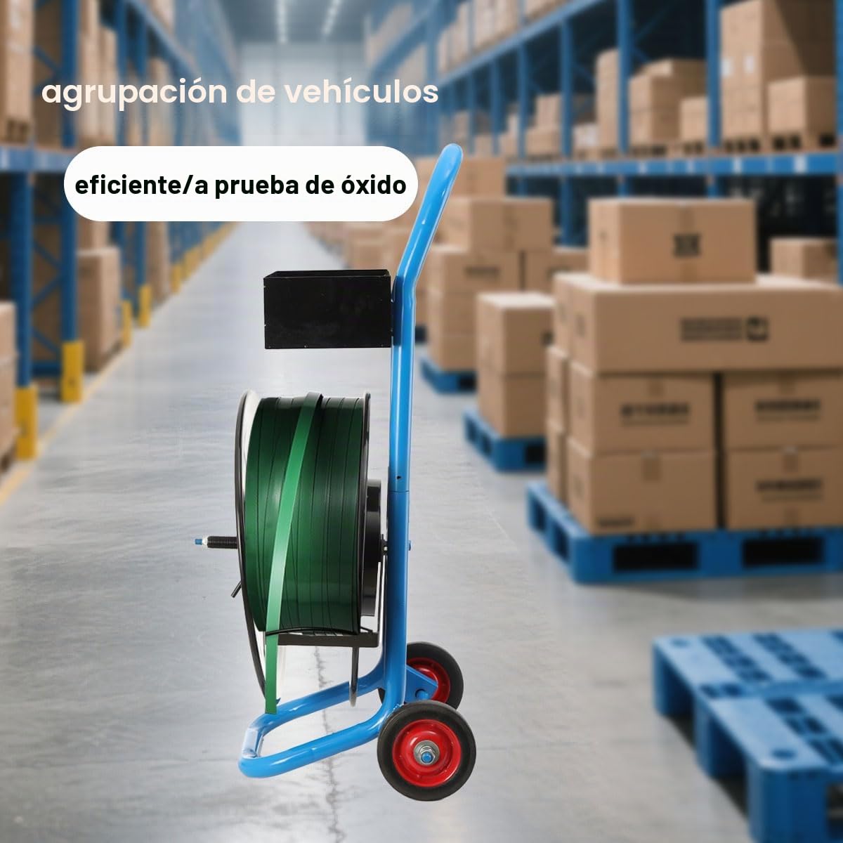 Carro Flejes, para Flejes PP/Pet/Poliester/Acero de 203 mm | Carro Portabobinas de Cerclaje Profesional con Caja de Herramientas y Rueda de Goma de 8 Pulgadas, Carro Portafleje de 13mm