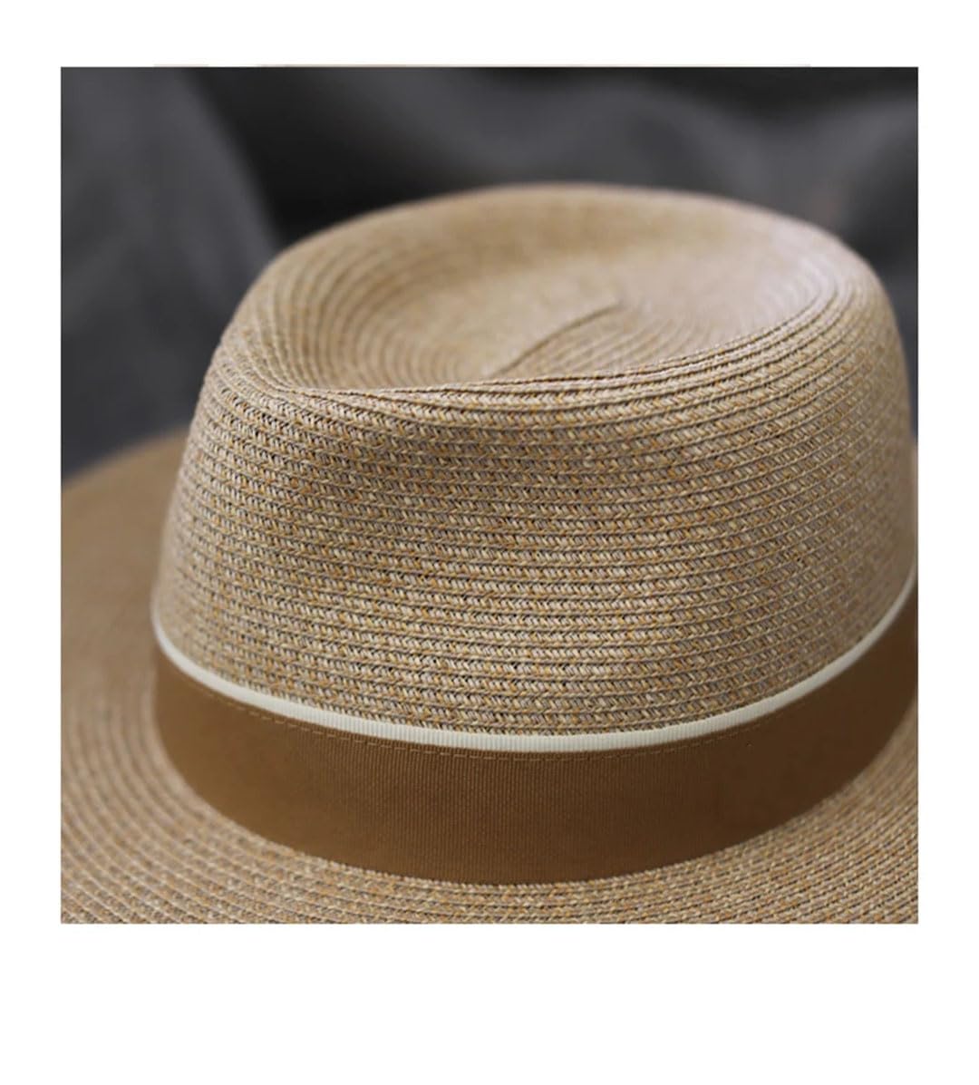 Cappello da sole da donna Panama in paglia con corda antivento, Nero , 58-61cm