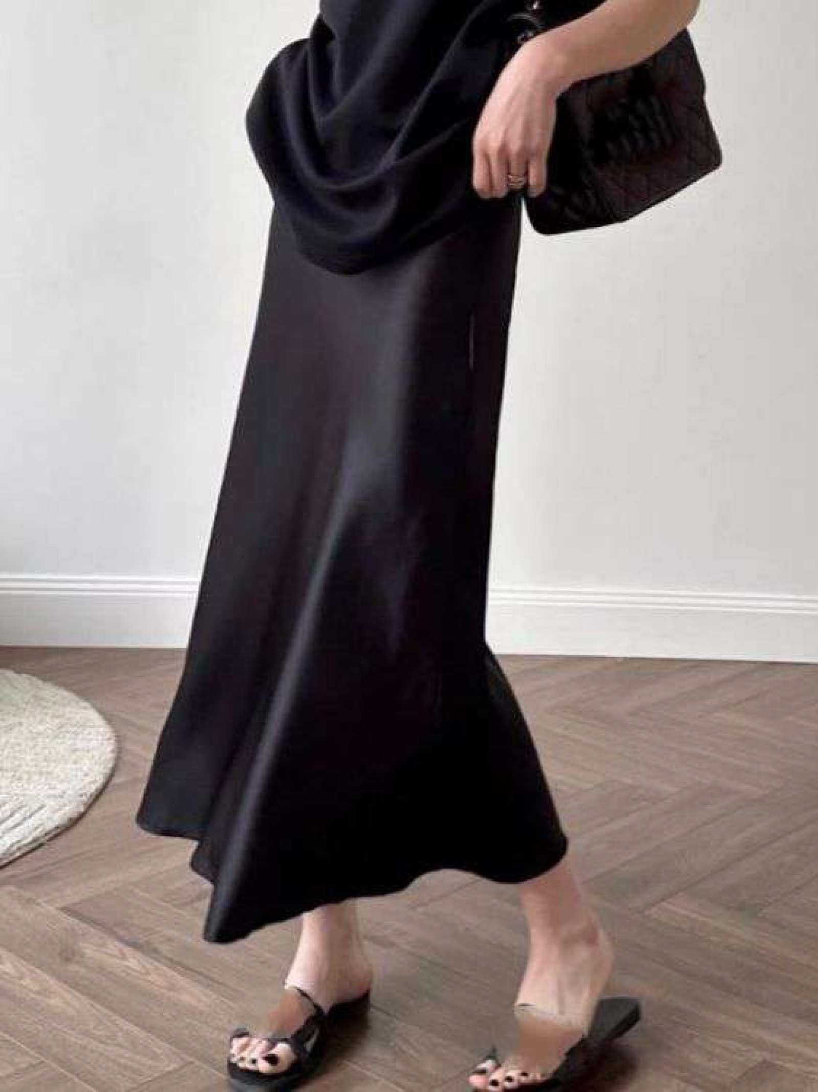Jupe Taille Haute en Satin pour Femme - Jupe Sirène Amincissante De Couleur Unie pour L'Été, Drapé Léger Et Élégant Enveloppant Les Fesses, Jupe Parapluie Douce pour La Peau