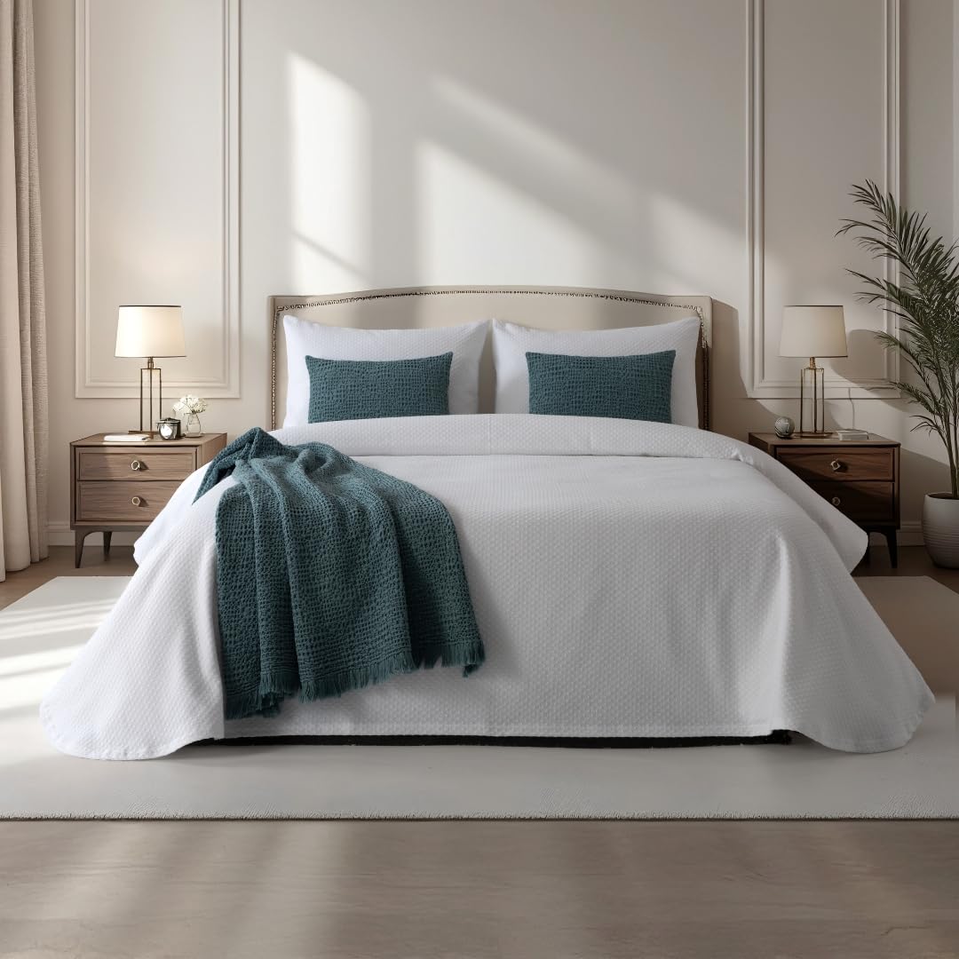 Colcha Blanco con Puntos Alexia 100% Algodón - Colchas 240x270 cm para Cama 150x200 cm - Suavidad y Elegancia para el Hogar
