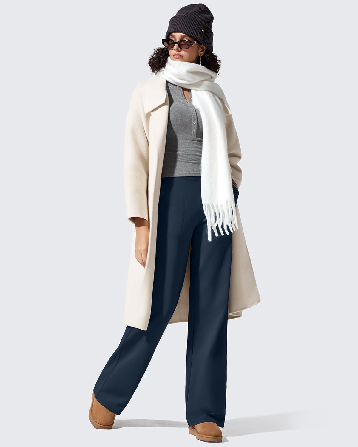 G4Free Women Fleece Lined Pants with Pockets Wide Leg Winter Thermal Work Trousers Dressy Casual Petite/Regular/Tall - Image 5